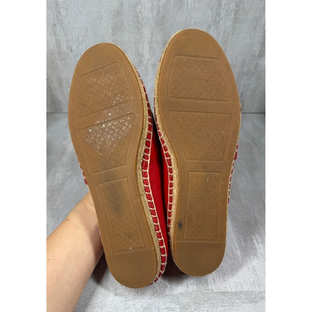 Tory Burch Ines Red Leather Espadrille Flats Double T Logo 52035 Womens 6.5M